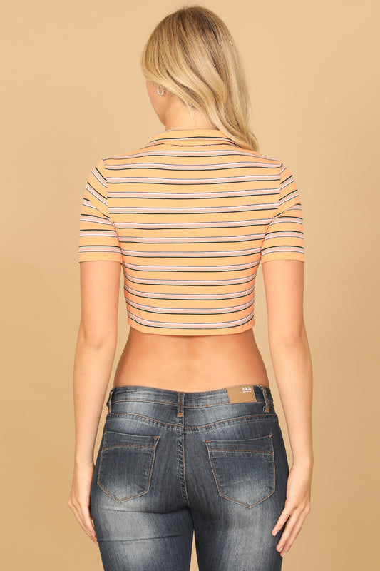 Collared Button Stripe Crop Top