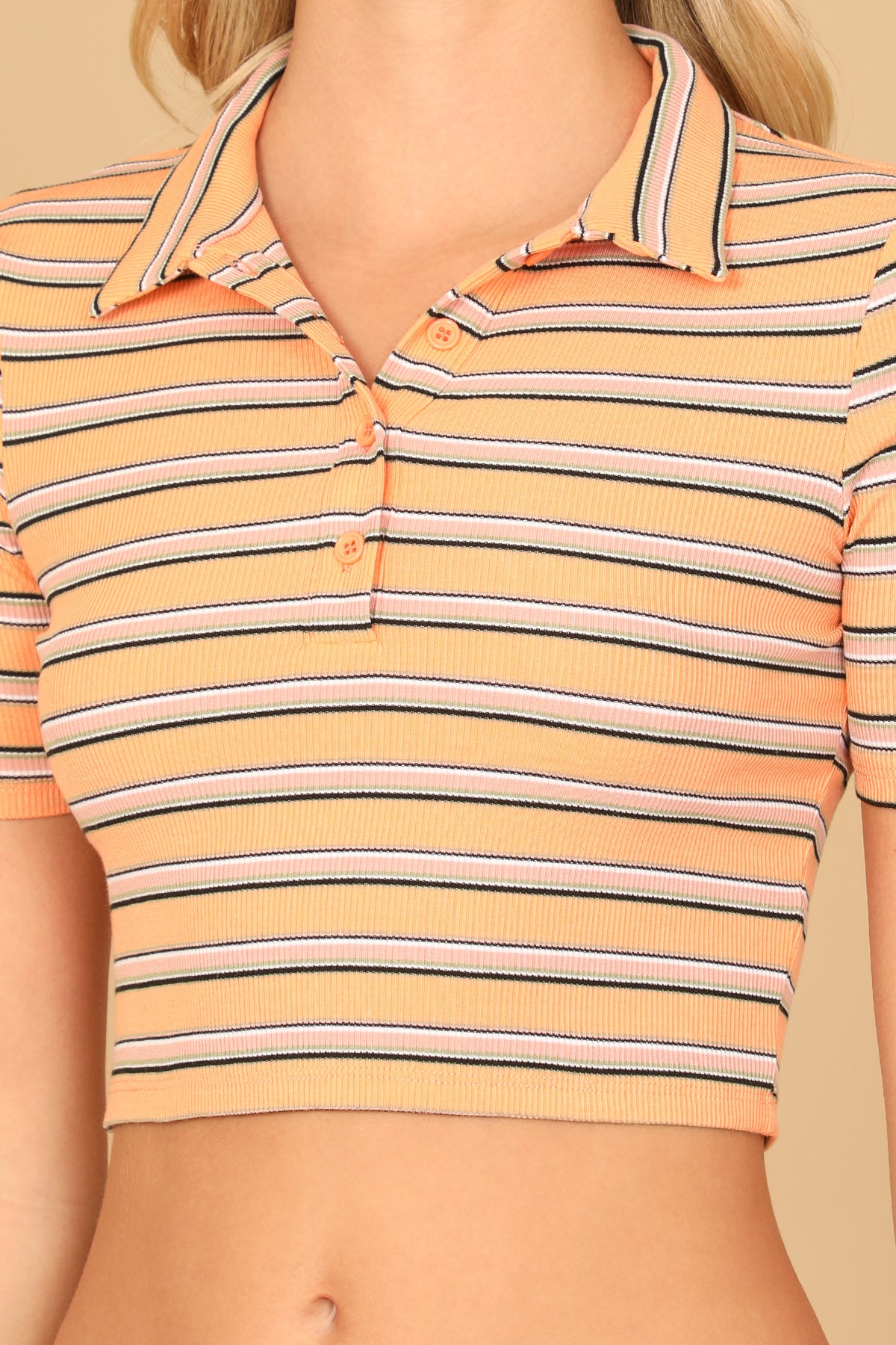 Collared Button Stripe Crop Top