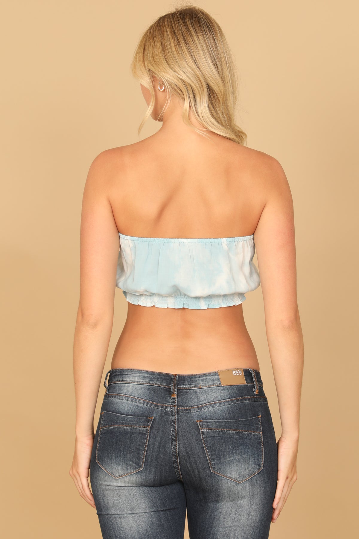 Tie Dye Tube Elastic Ruffle Crop Top