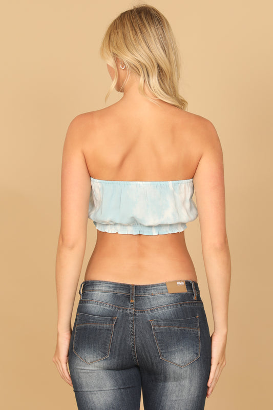 Tie Dye Tube Elastic Ruffle Crop Top