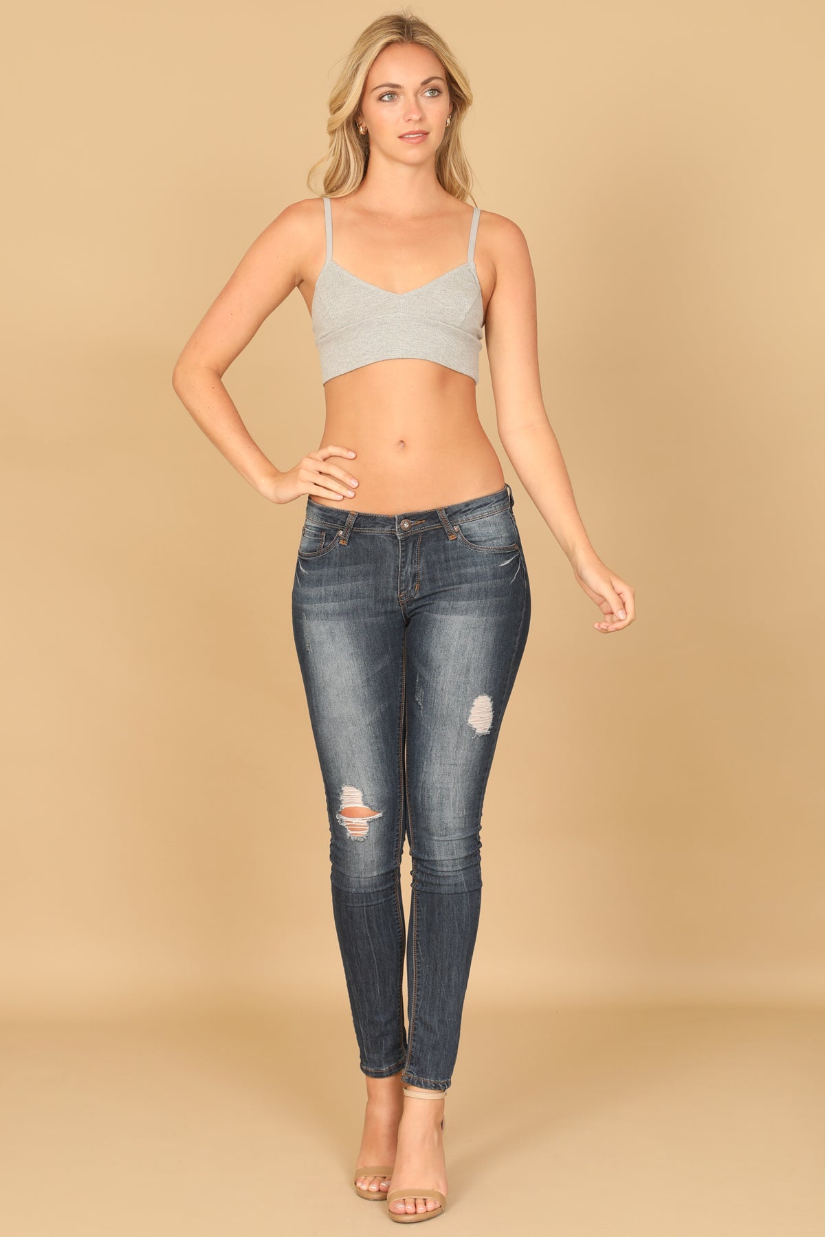 Spaghetti Strap V-Neck Brallete Solid Top