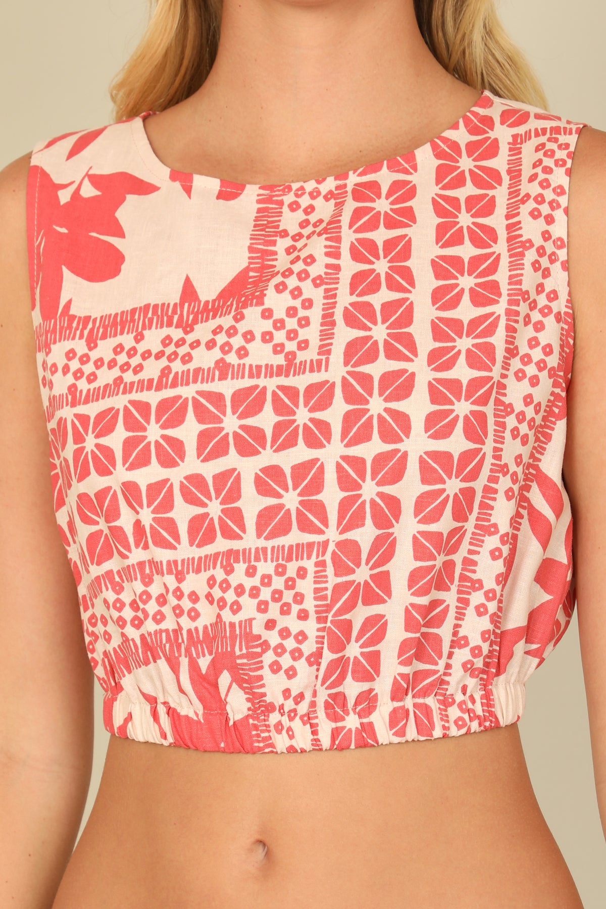 Printed High Neck Sleeveless Crop Top