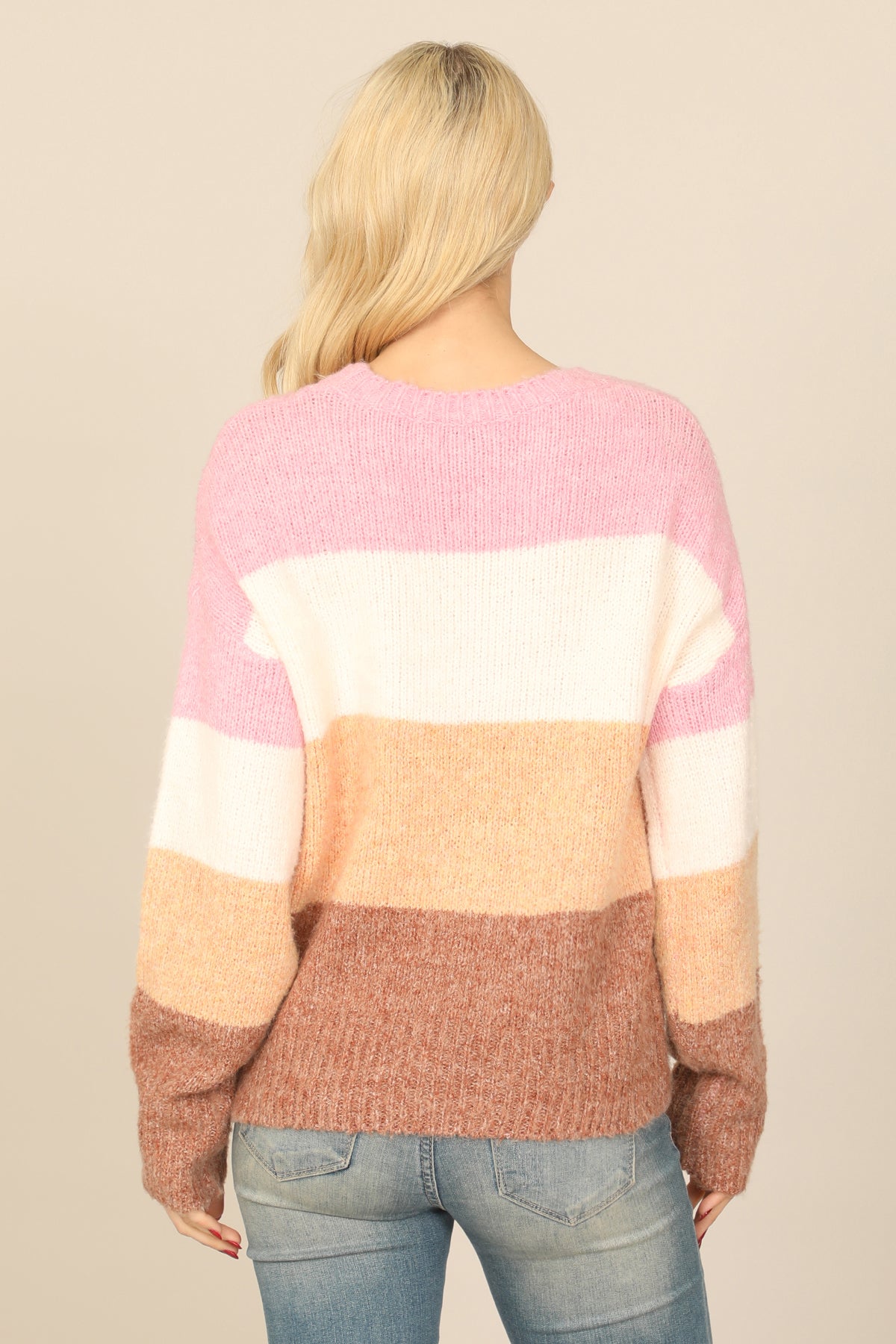 Color Block Fuzzy Knit Sweater