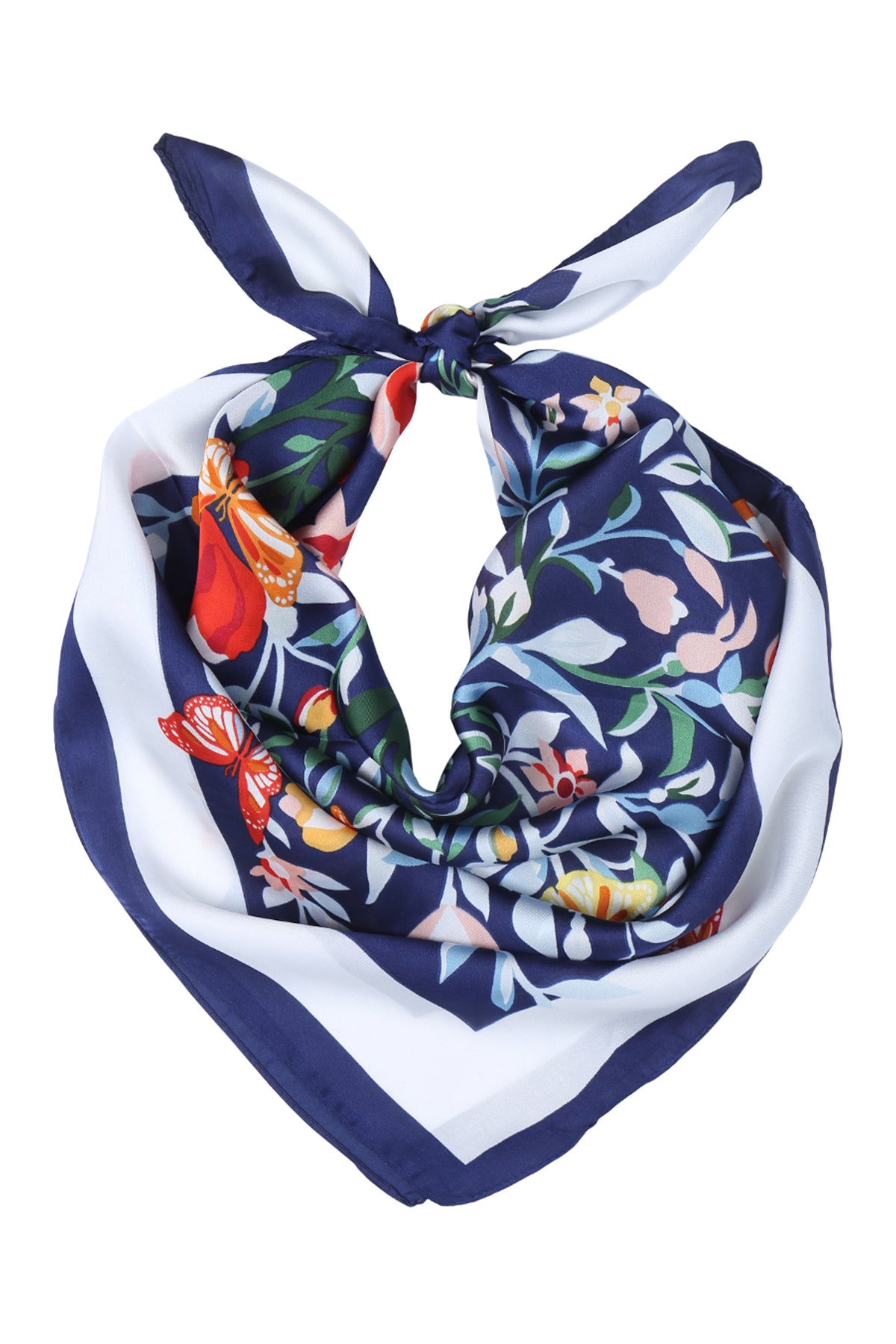 Asian Floral Pattern Silky Square Scarf