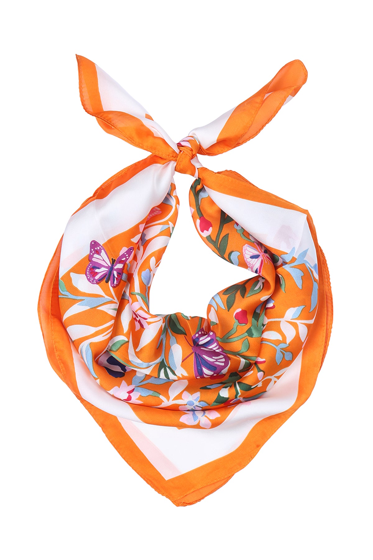 Asian Floral Pattern Silky Square Scarf