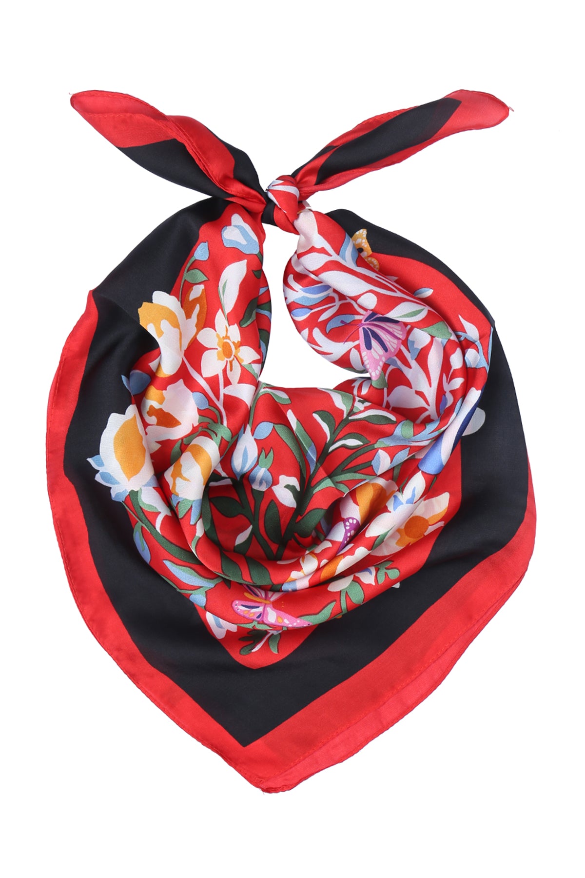 Asian Floral Pattern Silky Square Scarf