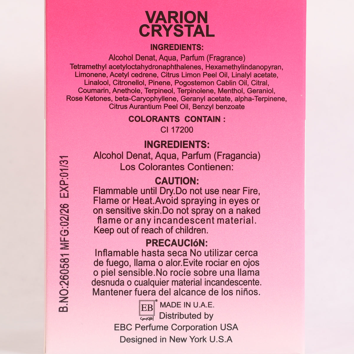 Varion Crystal Spray Perfume Eau De Parfum For Women - 100ML/3.3FL.OZ./3PCS