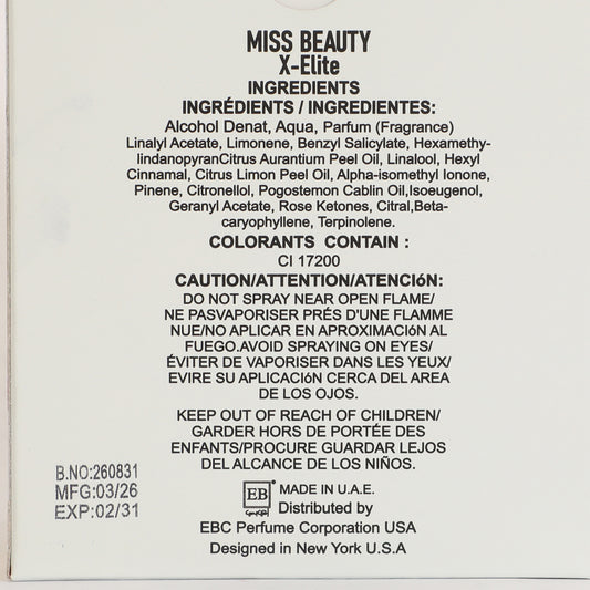 Miss Beauty X Elite Spray Perfume Eau De Parfum For Women - 100ML/3.3FL.OZ./3PCS