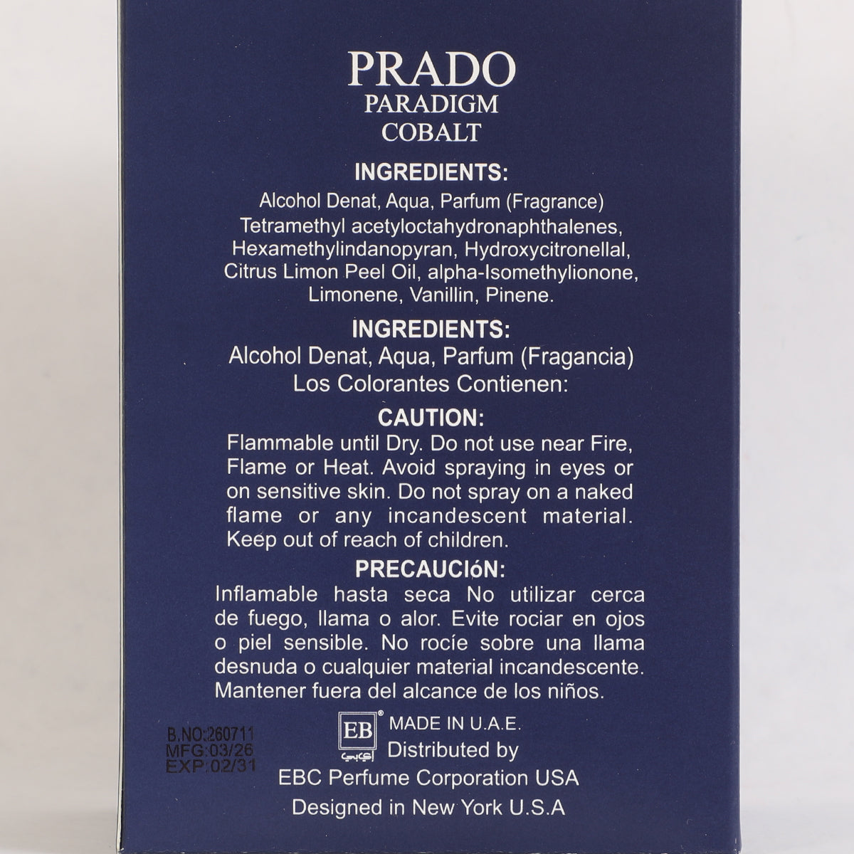Prado Paradigm Cobalt Spray Perfume Eau De Parfum For Men - 100ML/3.3FL.OZ./3PCS