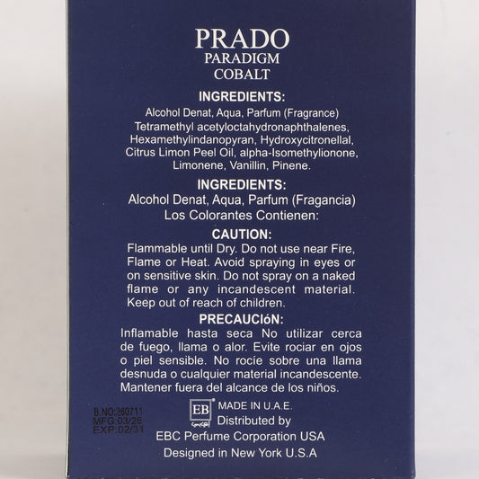 Prado Paradigm Cobalt Spray Perfume Eau De Parfum For Men - 100ML/3.3FL.OZ./3PCS