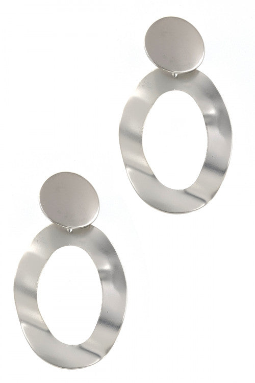 Matte Silver Oval Fashion Earrings