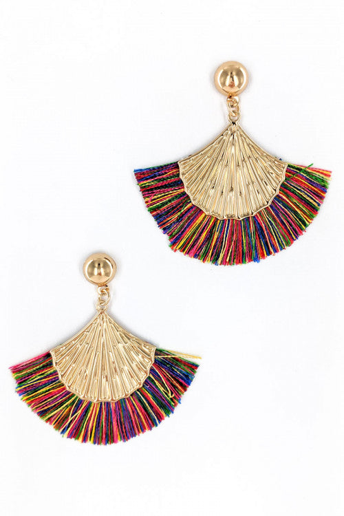 Multi Color Tassel With Gold Shell Fashion Earrings