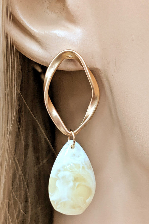 Beige Teardrop Marble Earrings