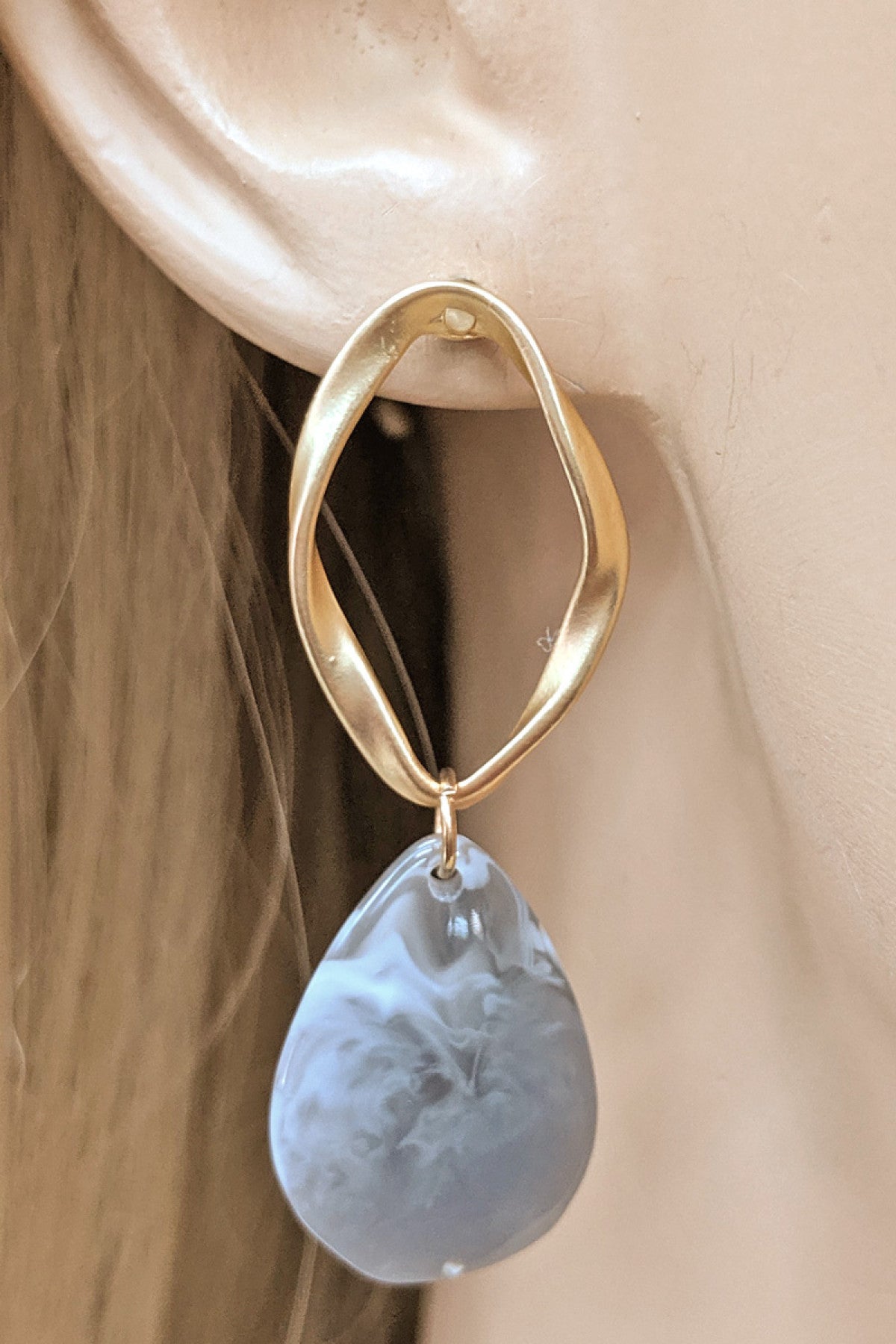 Beige Teardrop Marble Earrings