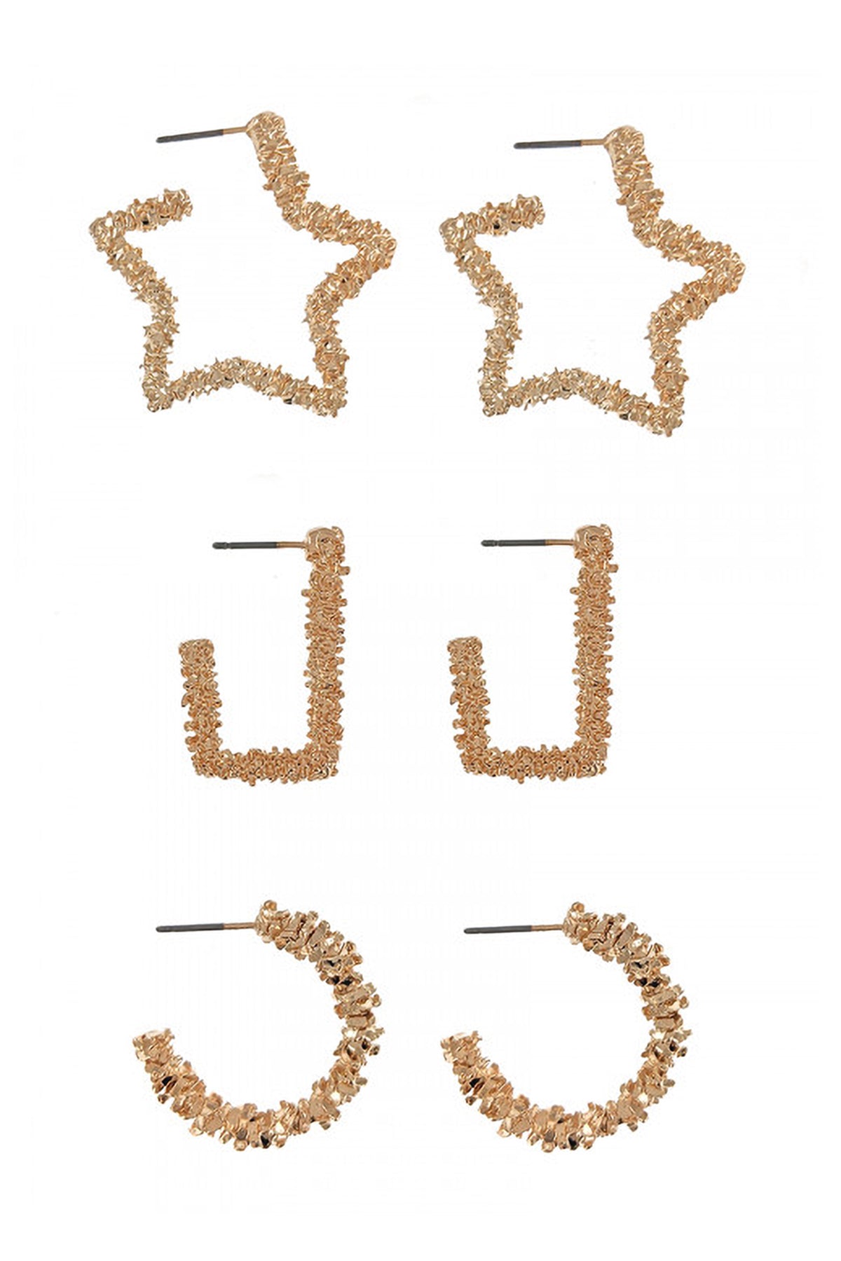 Gold 3 Pairs On A Card Popcorn Texture Fashion Earring Set
