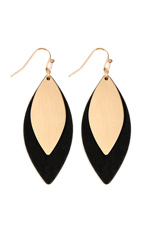 Satin Metal Wood Earring