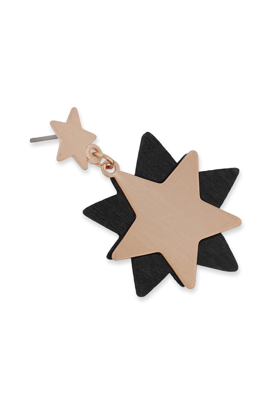 Starry Wood Dangle Post Earrings