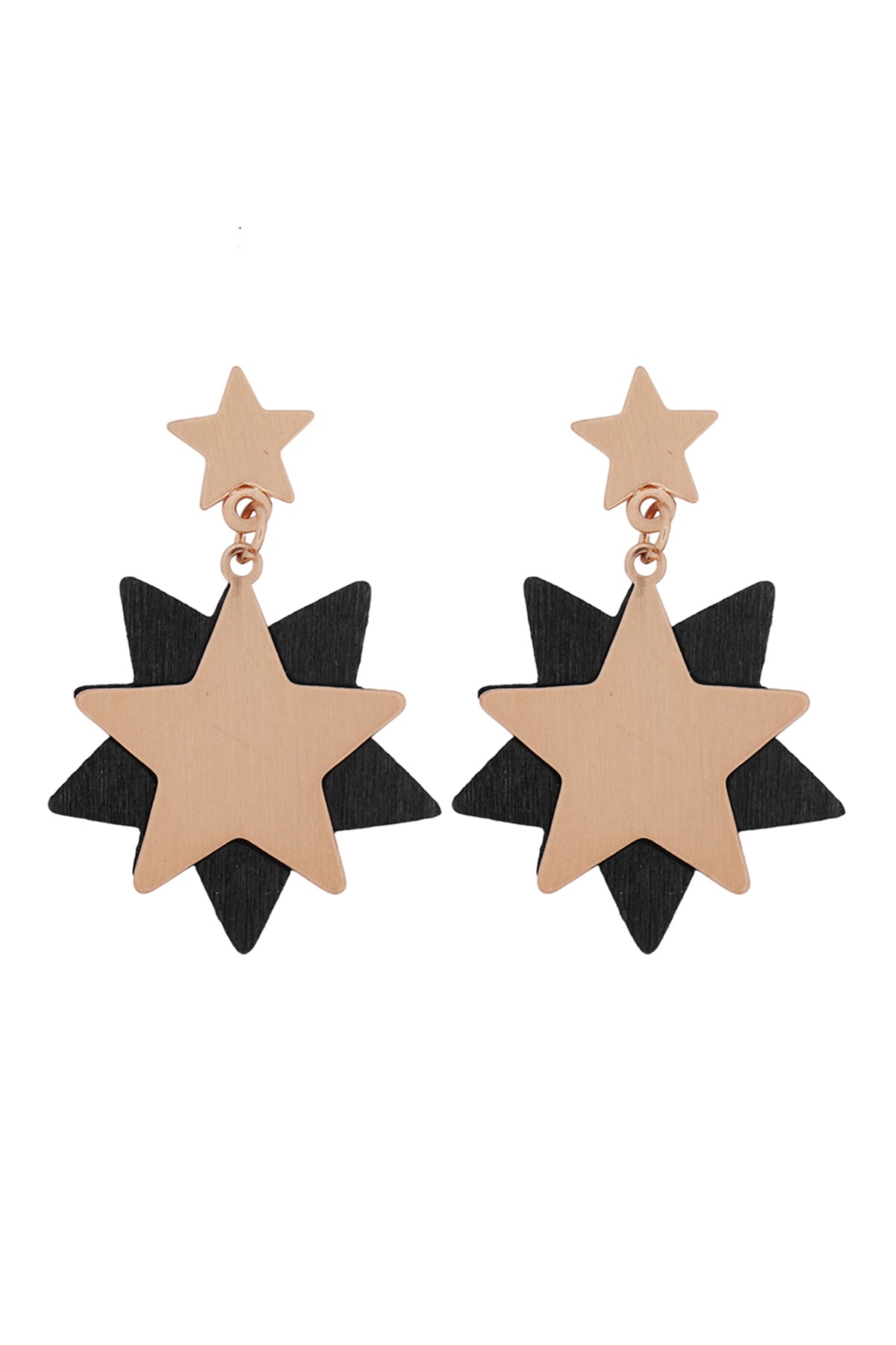 Starry Wood Dangle Post Earrings