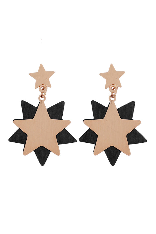 Starry Wood Dangle Post Earrings