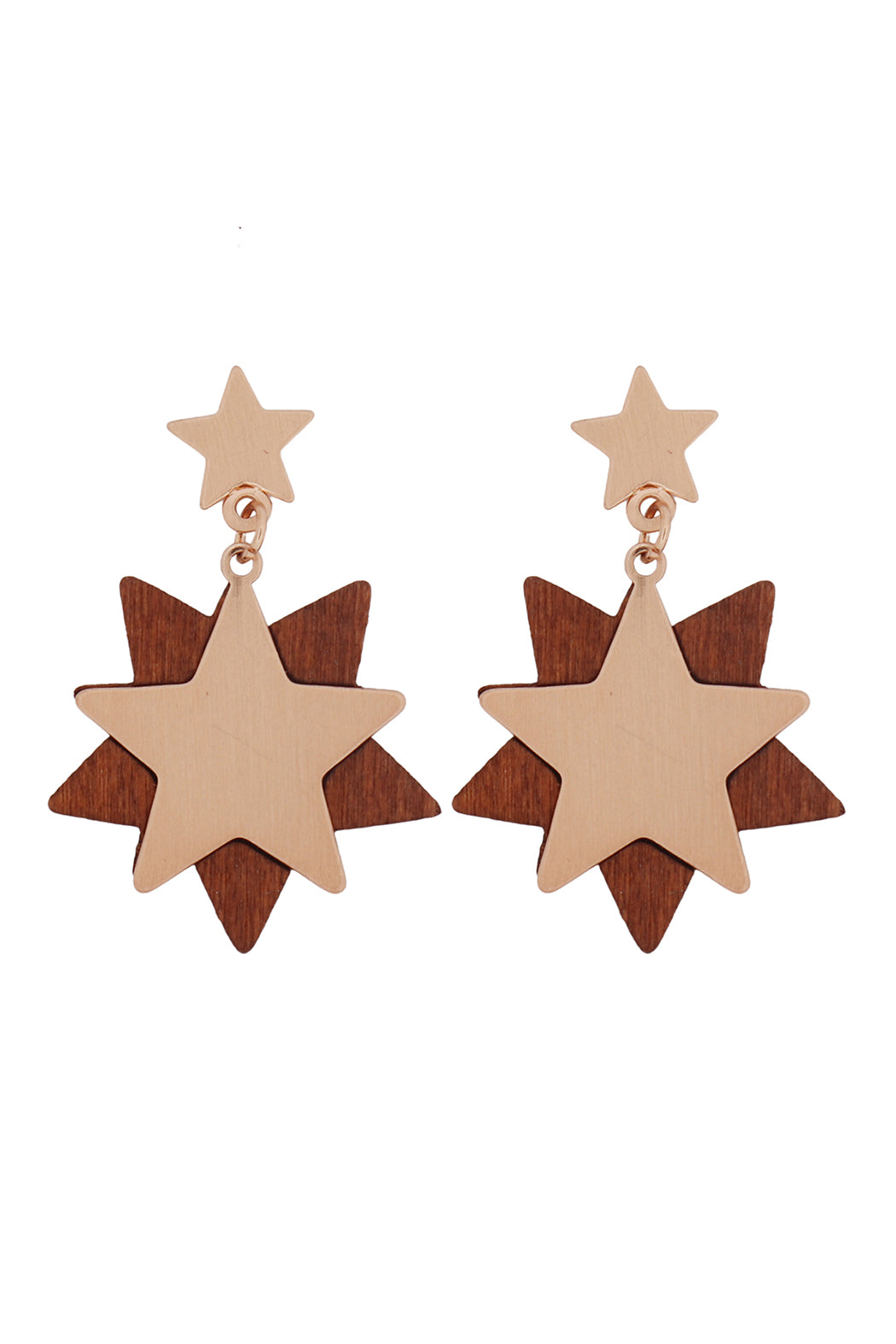 Starry Wood Dangle Post Earrings
