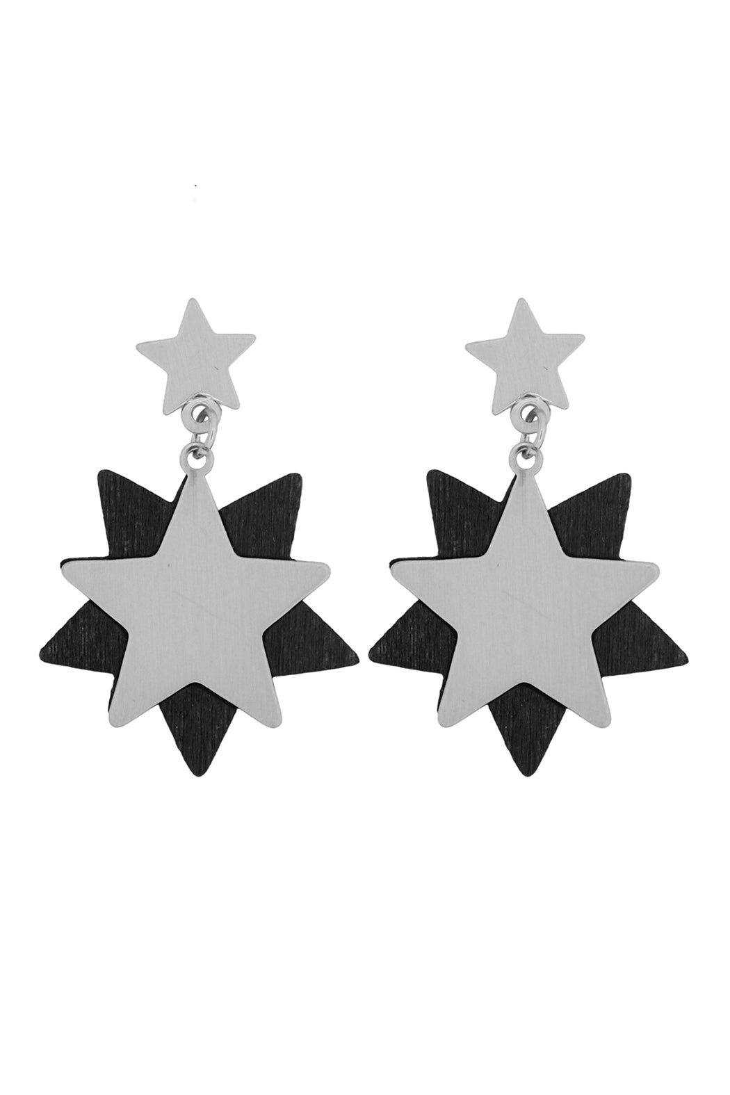 Starry Wood Dangle Post Earrings
