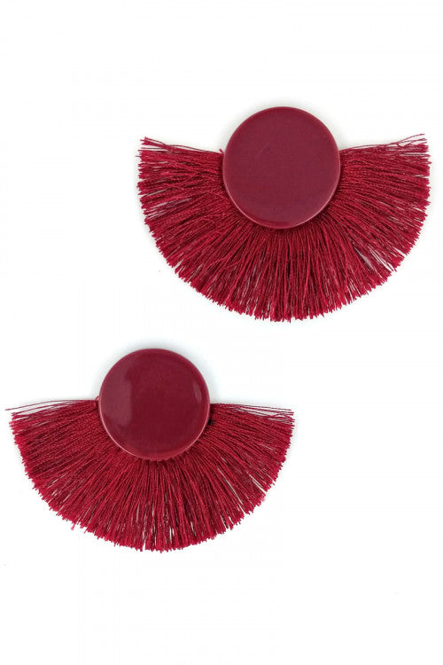 Button Style With Matching Color Tassel Earrings
