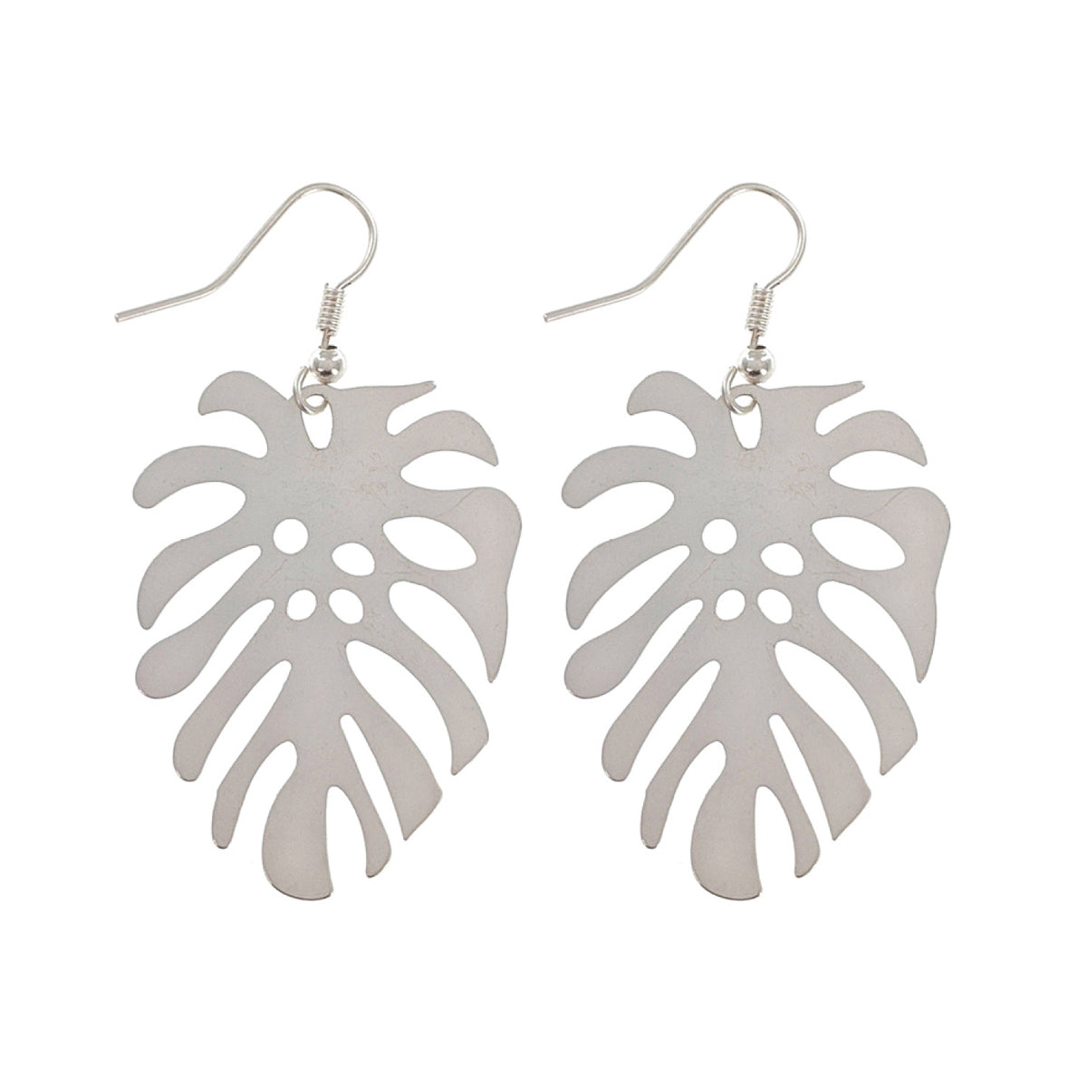 Matte Silver Leaf Drop Fashion Earrings