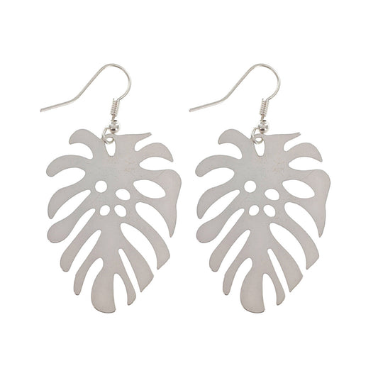 Matte Silver Leaf Drop Fashion Earrings