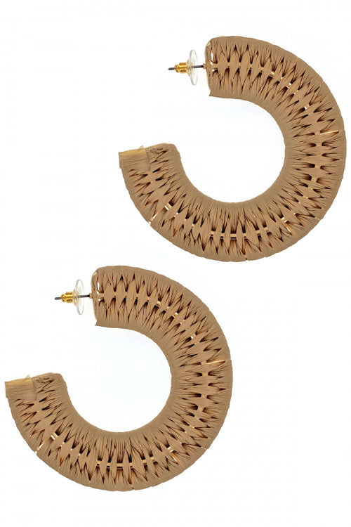 Black Hoop Braided Raffia Earrings