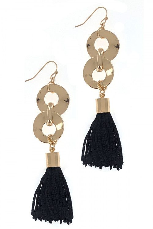 Black Gold With Tassel Dangling Earrings