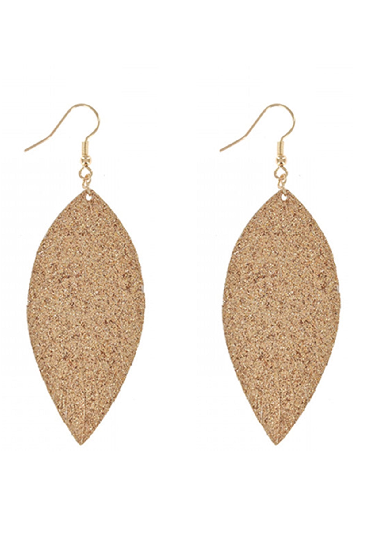 Gold Veagan Leather Fashion Leaf Tear Drop Earrings