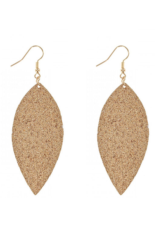 Gold Veagan Leather Fashion Leaf Tear Drop Earrings