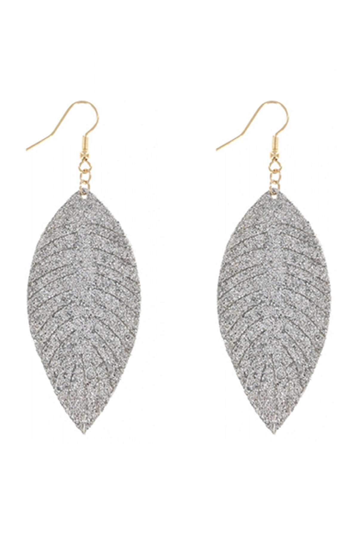 Silver Veagan Leather Fashion Leaf Tear Drop Earrings