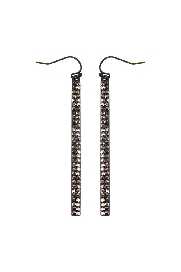 Pave Bar Hook Earrings Black Hematite