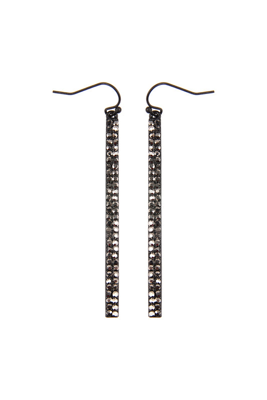 Pave Bar Hook Earrings Black Hematite