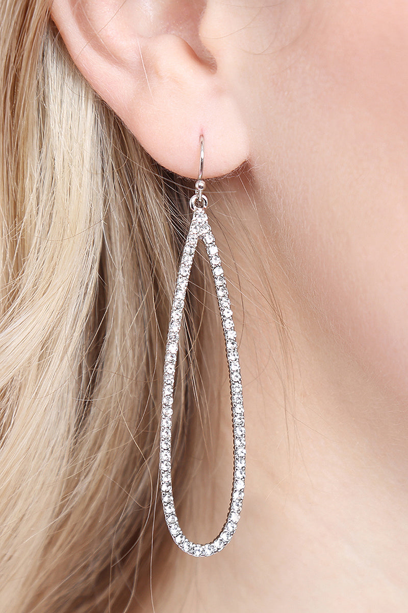 Pave Long Teardrop Fish Hook Earrings Gold Multicolor