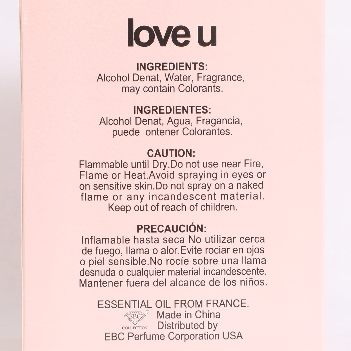 Love U Spray Perfume Eau De Parfum For Women - 100ML/3.4 FL.OZ.
