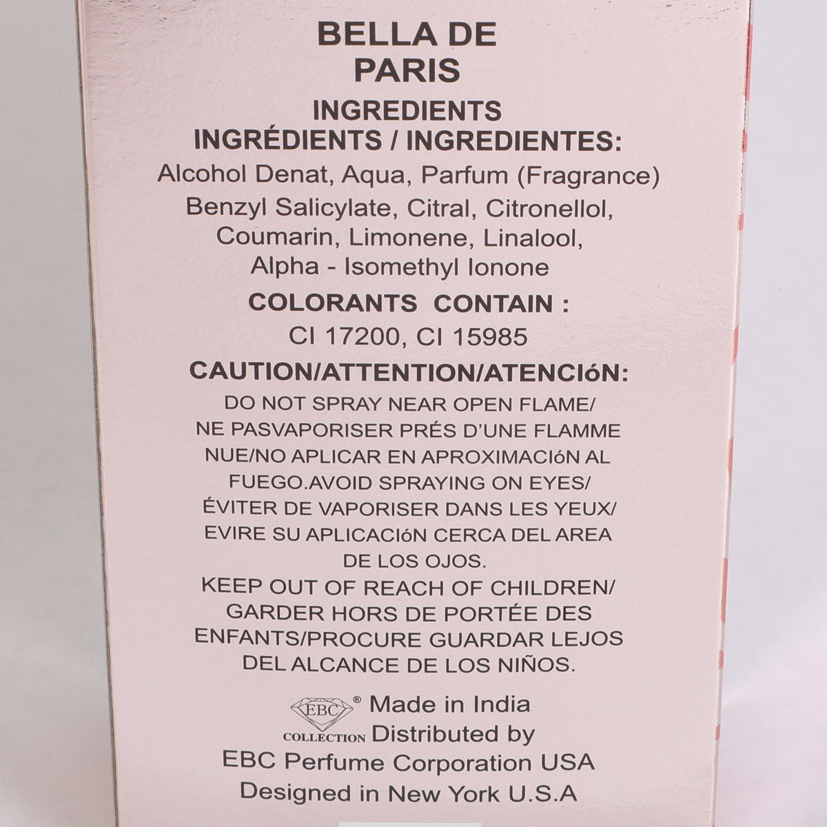 Bella De Paris Spray Perfume Eau De Parfum For Women - 100ML/3.4 FL.OZ.