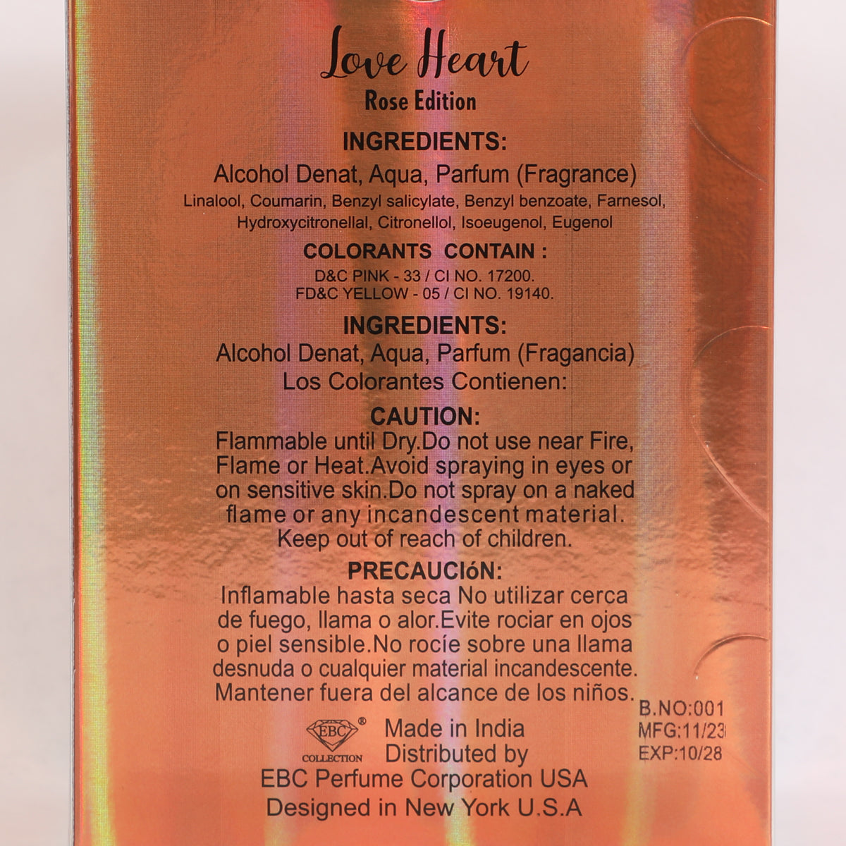 Love Heart Rose Edition Spray Perfume Eau De Parfum For Women - 100ML/3.4 FL.OZ.