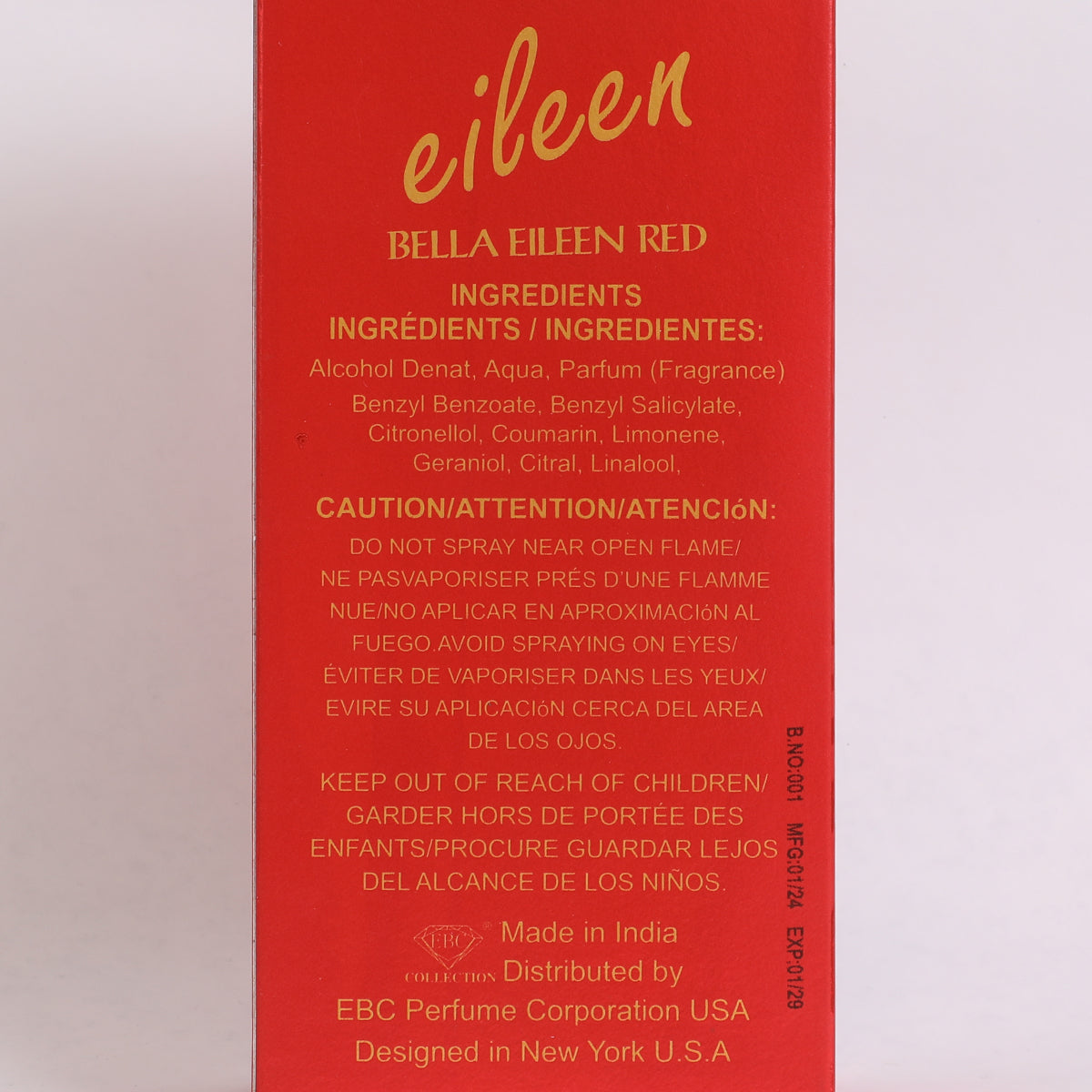 Bella Eileen Red Spray Perfume Eau De Parfum For Women - 100ML/3.4 FL. OZ.