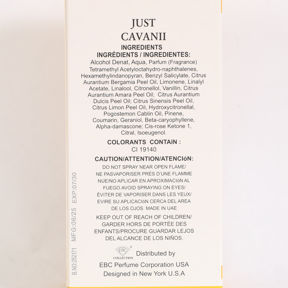 Just Cavani Yellow Spray Perfume Eau De Parfum For Women - 100ML/3.4FL.OZ.