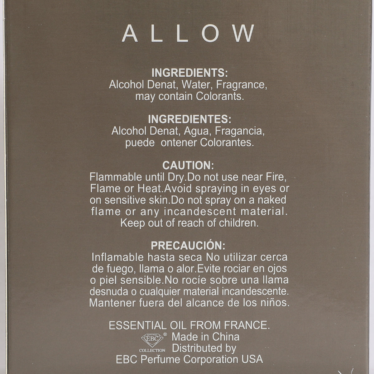 Allow Spray Cologne Eau De Toilette For Men - 100ML/3.4 FL.OZ.