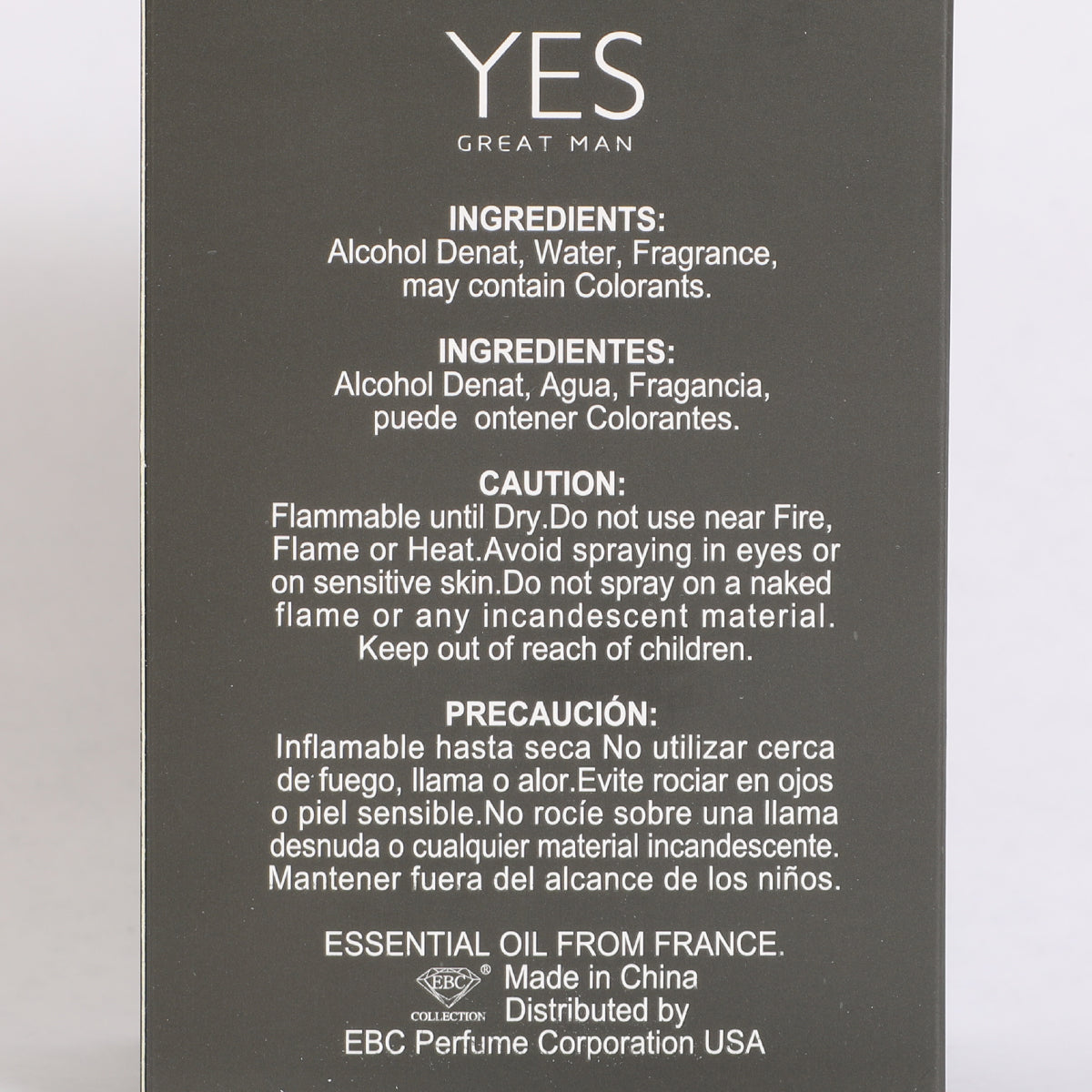 Yes Great Man Spray Cologne Eau De Toilette For Men - 100ML/3.4 FL.OZ.