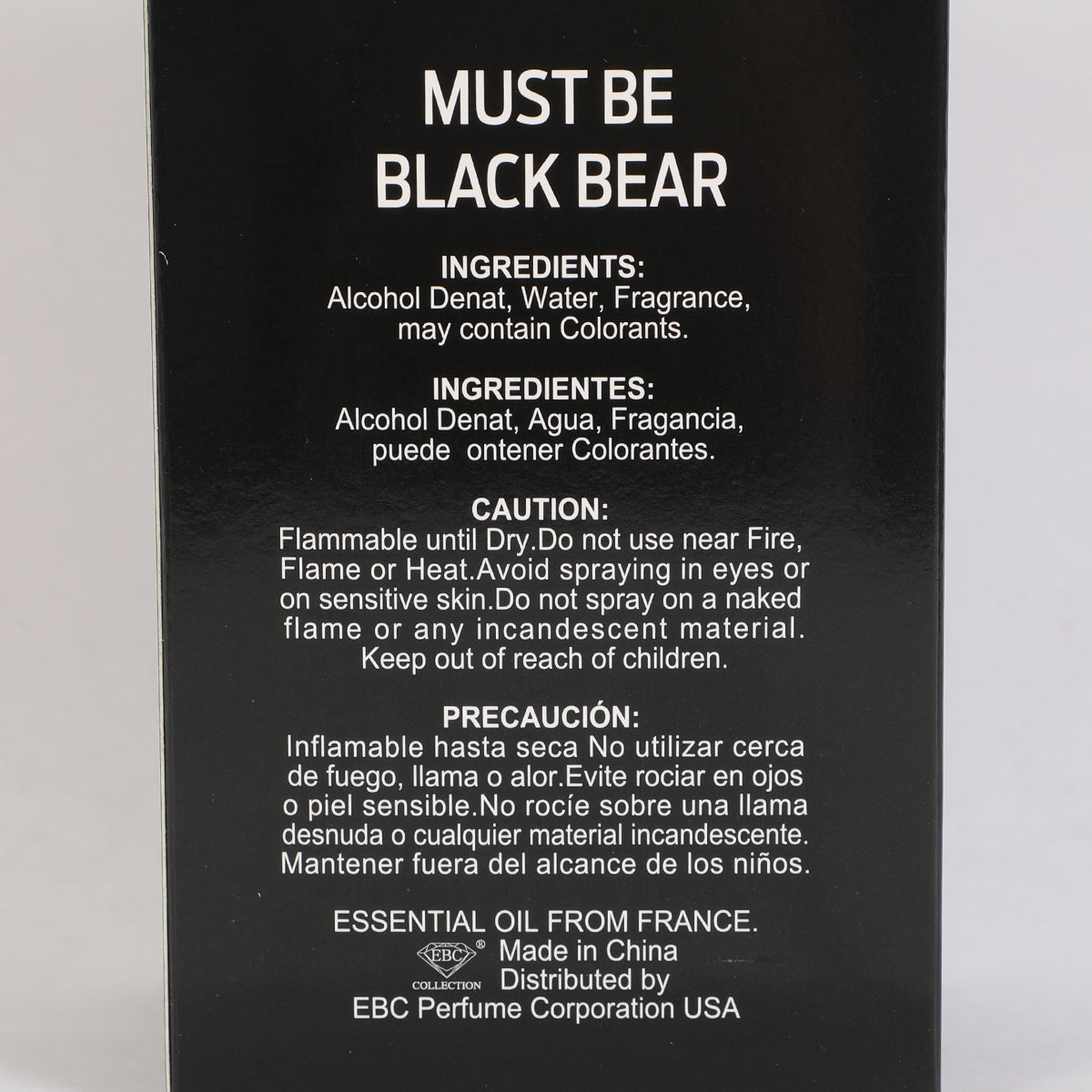 Must Be Black Bear Spray Cologne Eau De Toilette For Men - 100ML/3.4 FL.OZ.
