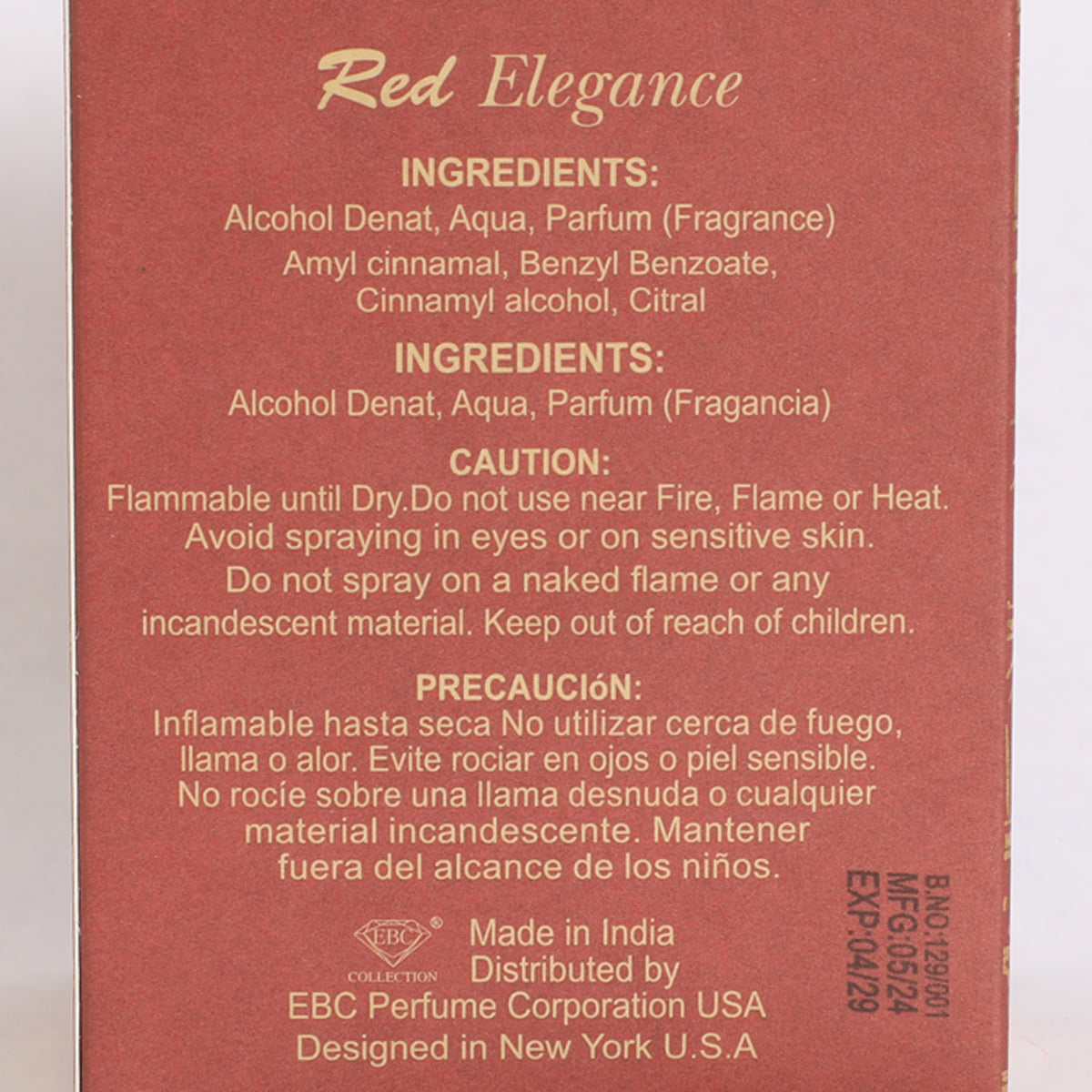 Red Elegance Spray Perfume Eau De Parfum For Women - 100ML/3.4 FL.OZ