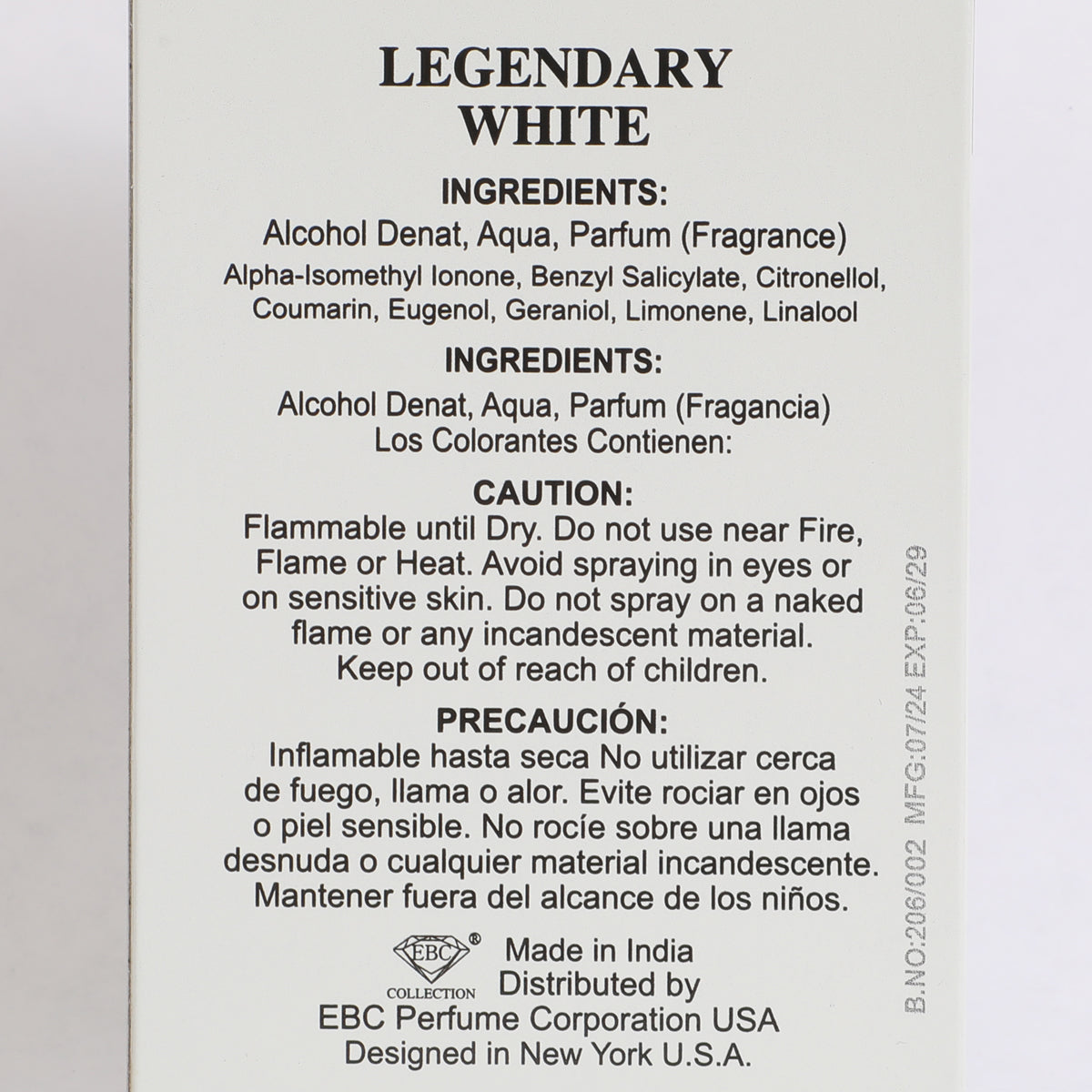 Legendary White Spray Cologne Eau De Parfum For Men - 100ML/3.4 FL.OZ.