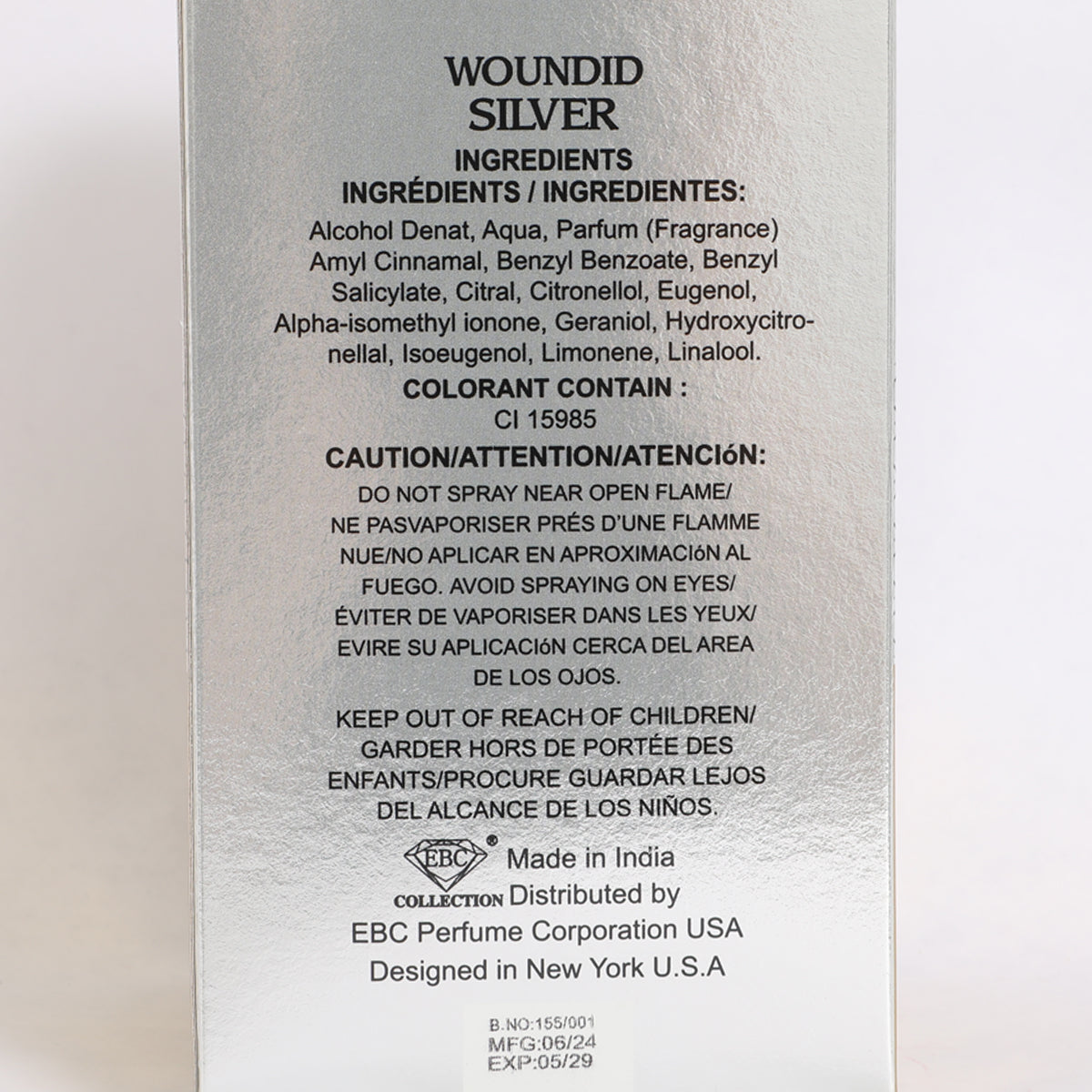 Woundid Silver Spray Cologne Eau De Parfum For Men - 100ML/3.4 FL.OZ