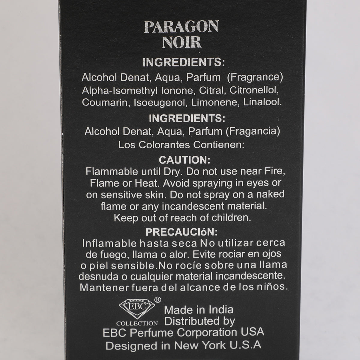 Paragon Noir Spray Cologne Eau De Parfum For Men - 100ML/3.4 FL.OZ.