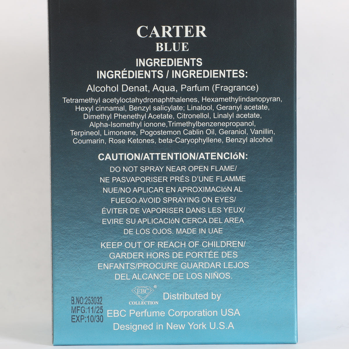 Carter Blue Spray Perfume Eau De Parfum For Men - 100ML/3.4FL.OZ.