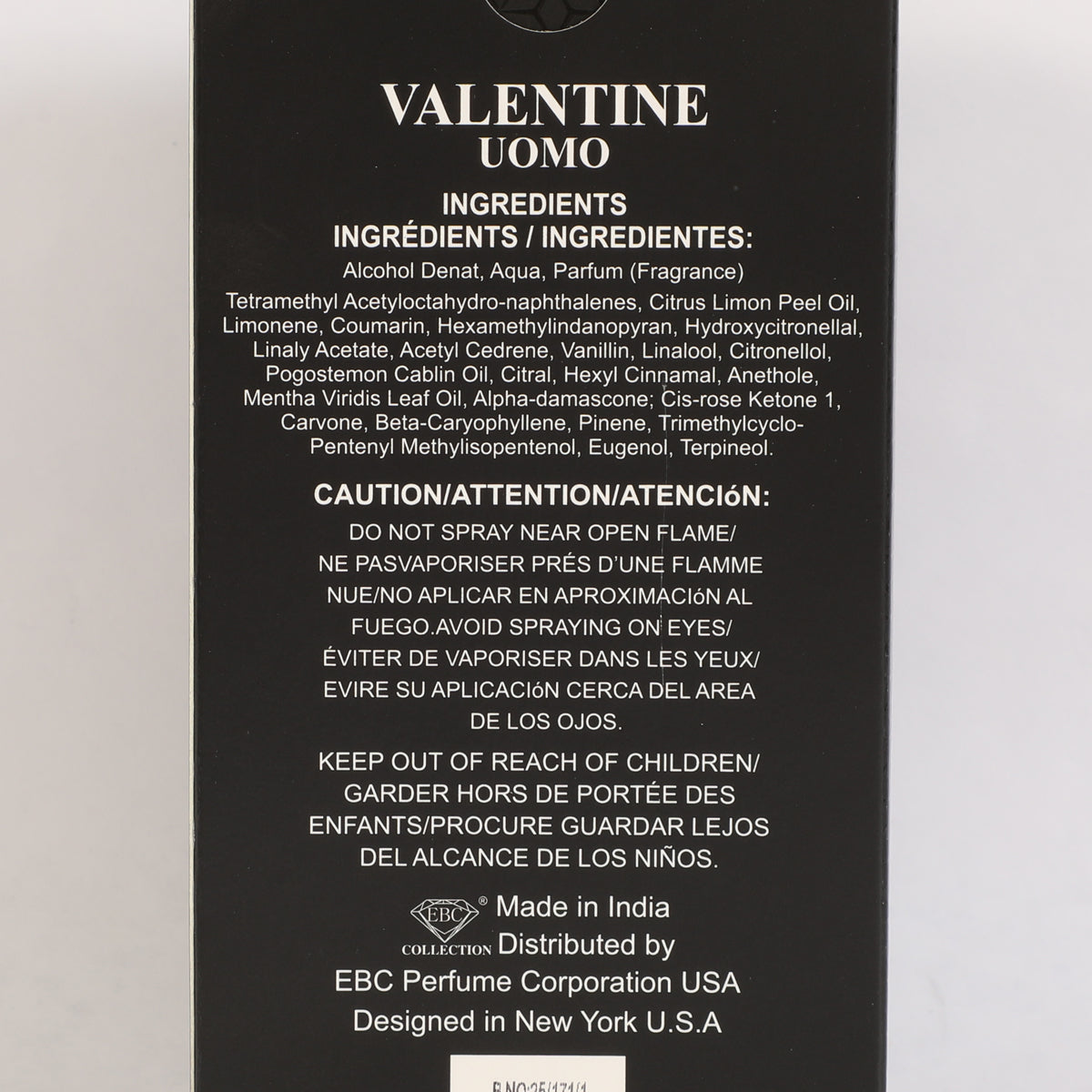 Valentine Uomo Spray Perfume Eau De Parfum For Men - 100ML/3.4FL.OZ.